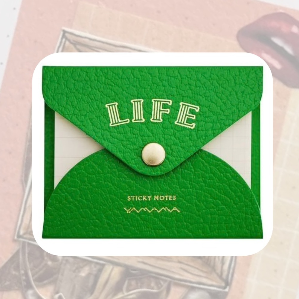 🎉🆕 LIFE x Yamama stationery green embossed envelope with grid sticky notes